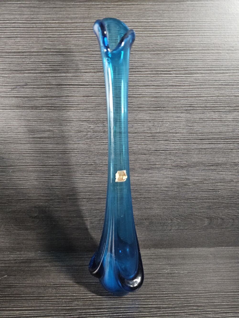 Viking Art Glass Epic Line Drape Bluenique Blue Swung Glass 15" Vase MCM